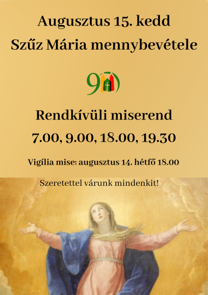 augusztus 15. Szűz Mária mennybevétele