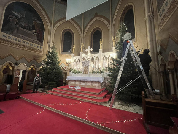 Fenyőfa és betlehem állítás