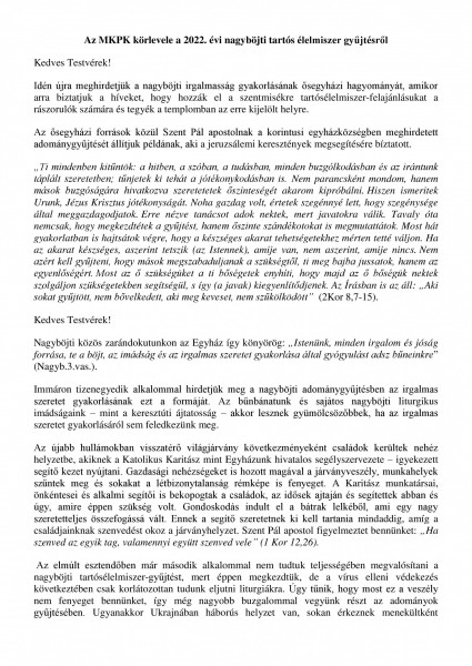 MKPK körlevele a tartósélelmiszer-gyűjtésről